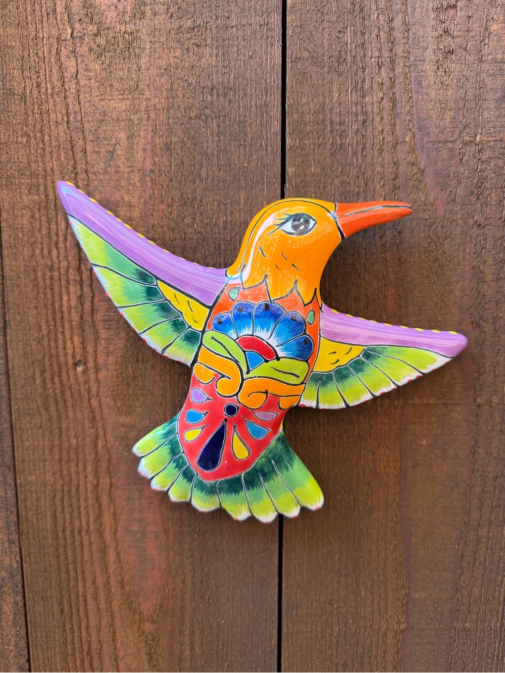 Hand-Painted Talavera Hummingbird Wall Decor - Multicolor